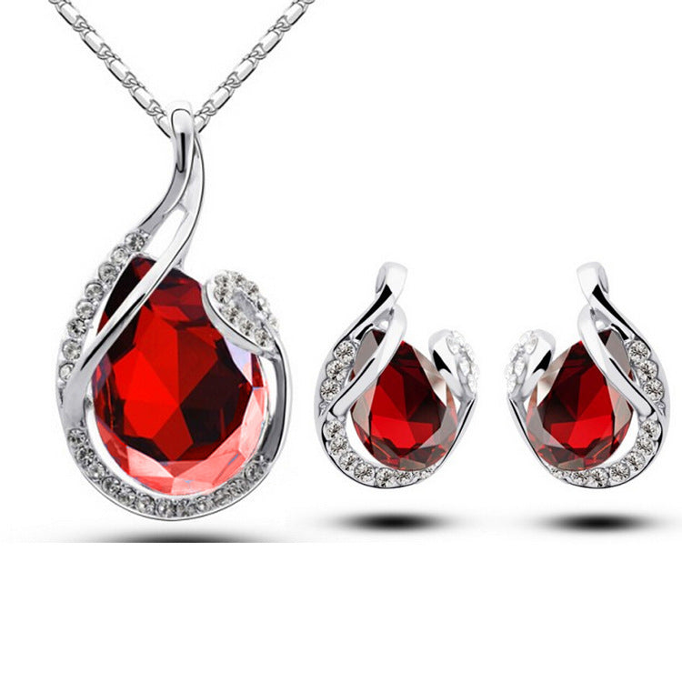 3pcs Rhinestone Necklace Set With Earrings Fashion Water-drop-shaped 