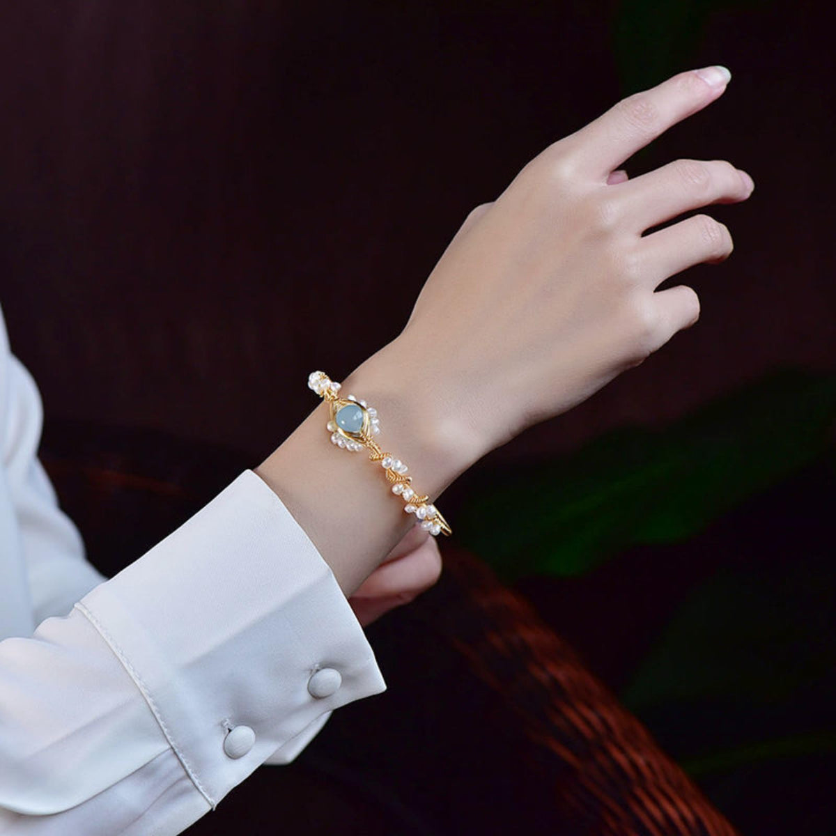gold plated pearl bracelet for women