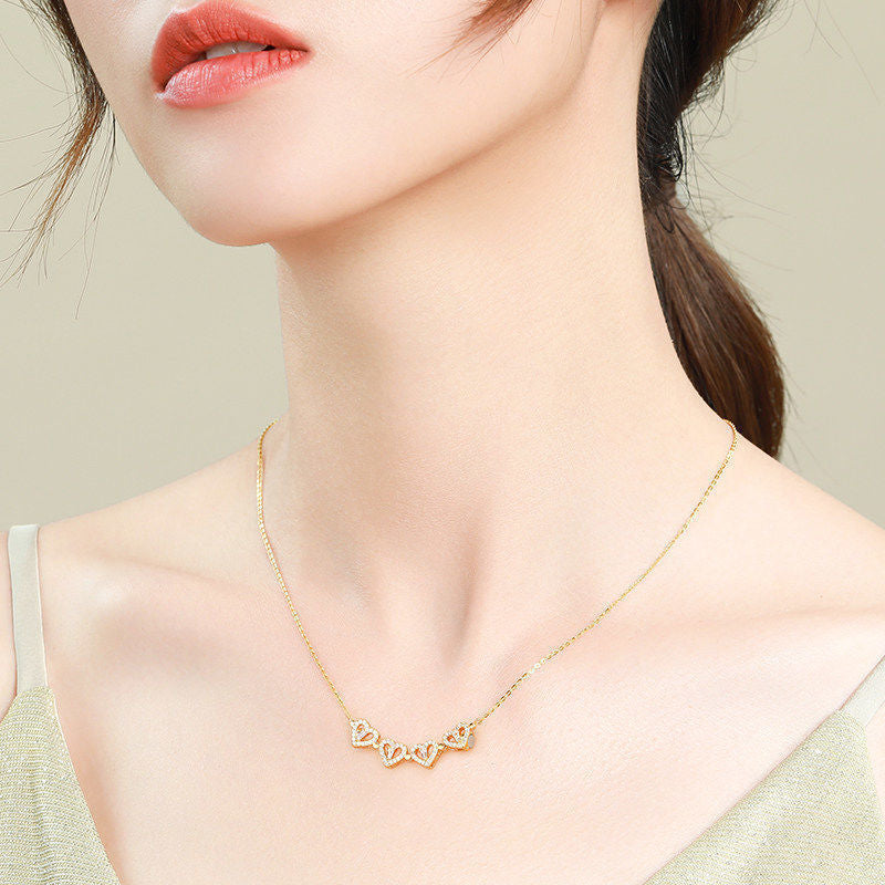 Retro Magnetic Folding Heart Shaped Four Leaf Clover Pendant Necklace 