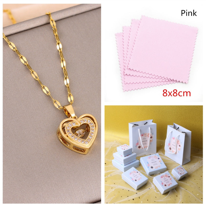 Double-layer Love Necklace With Rhinestones Titanium Steel Pendant