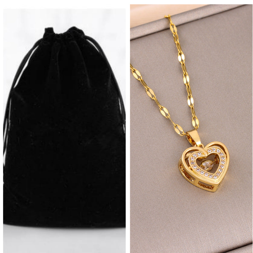 Double-layer Love Necklace With Rhinestones Titanium Steel Pendant